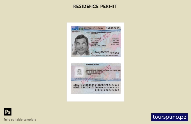 listo para imprimir plantilla actual de permiso de residencia en Suecia